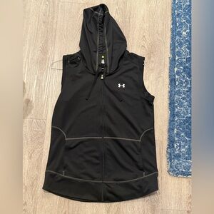 Under Armour Sleeveless Black and Green Athletic Hoodie- Mens Large Semi-Fitted